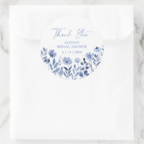 Dusty Blue Wildflower Bridal Shower Classic Round Sticker