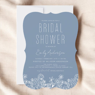 Dusty Blue Wildflower Bridal Shower Elegant Invitation