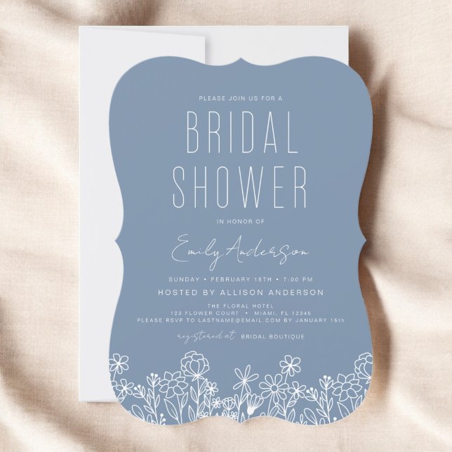 Dusty Blue Wildflower Bridal Shower Elegant  Invitation (Creator Uploaded)