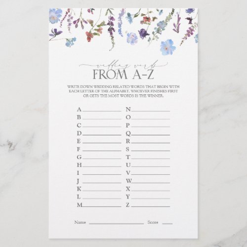 Dusty Blue Wildflower Bridal Shower Game