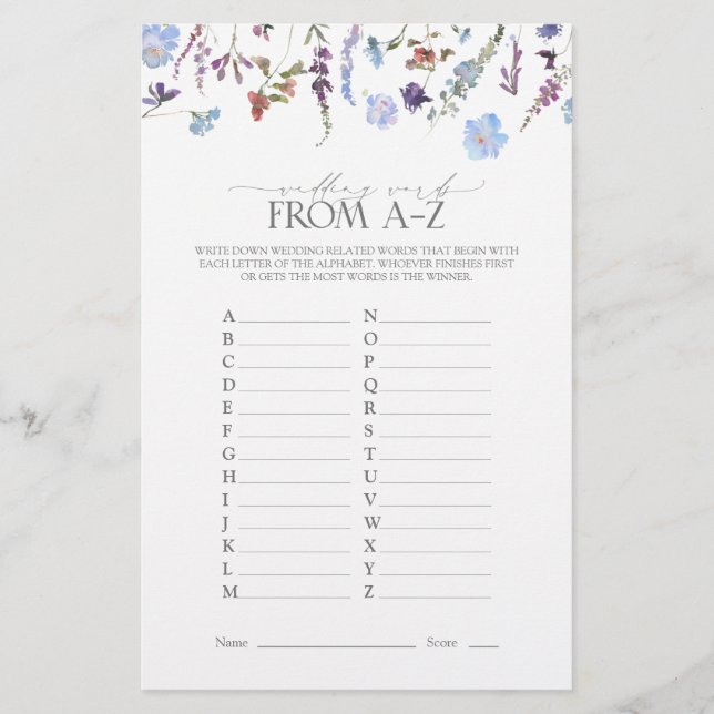 Dusty Blue Wildflower Bridal Shower Game (Front)