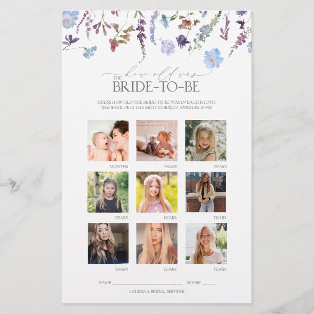 Dusty Blue Wildflower Bridal Shower Game (Front)