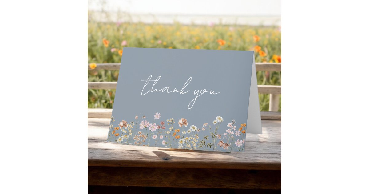 Dusty Blue Wildflower Bridal Shower Garden Thank You Card | Zazzle