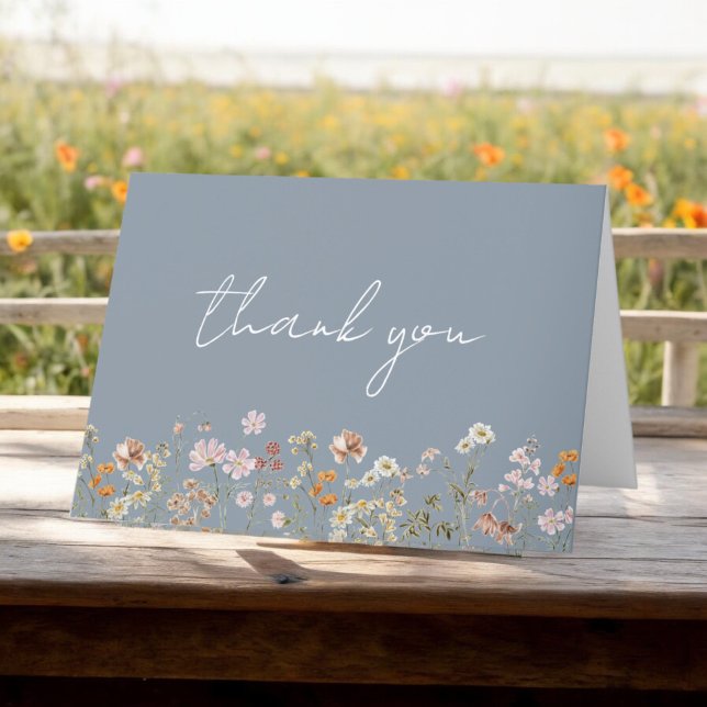 Dusty Blue Wildflower Bridal Shower Garden Thank You Card (Creator Uploaded)