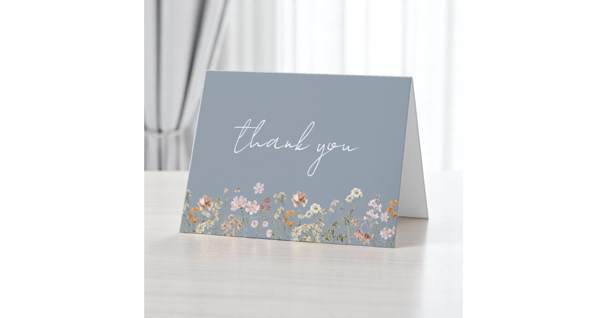 Dusty Blue Wildflower Bridal Shower Garden Thank You Card | Zazzle