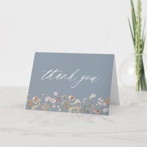 Dusty Blue Wildflower Bridal Shower Garden Thank You Card