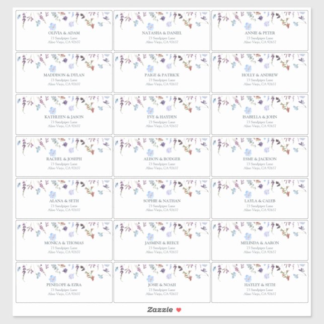 Dusty Blue Wildflower Bridal Shower Guest Address Sticker (Sheet)