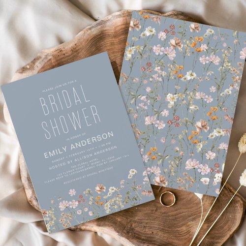 Dusty Blue Wildflower Bridal Shower Invitation