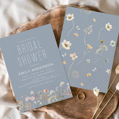 Dusty Blue Wildflower Bridal Shower Invitation