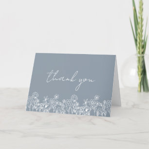 Dusty Blue Wildflower Bridal Shower Letterpress Thank You Card
