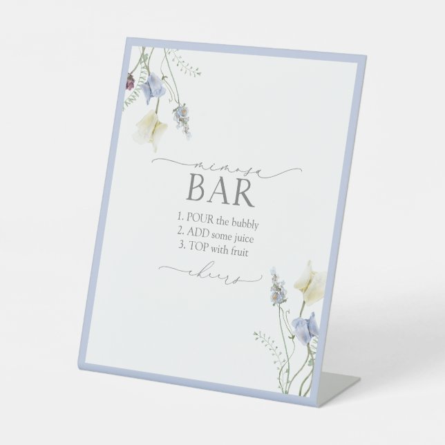 Dusty Blue Wildflower Bridal Shower Mimosa Bar Pedestal Sign (Front)