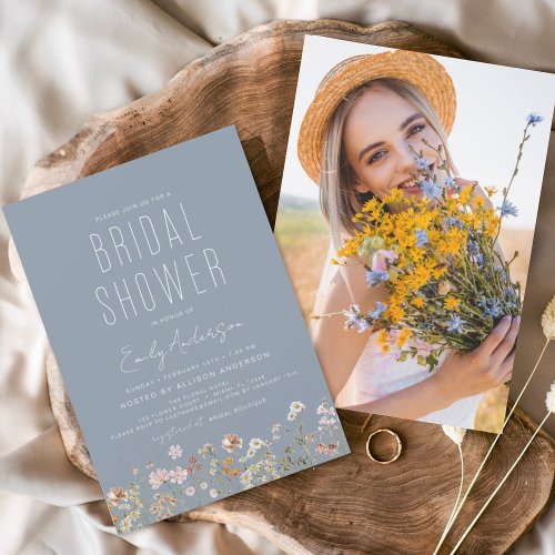 Dusty Blue Wildflower Bridal Shower Photo Flyer