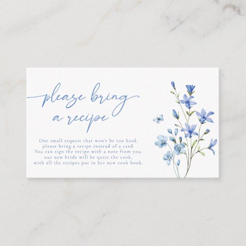 Dusty Blue Wildflower Bridal Shower Recipe Request Enclosure Card