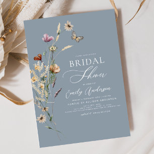 Dusty Blue Wildflower Bridal Shower Script Invitation