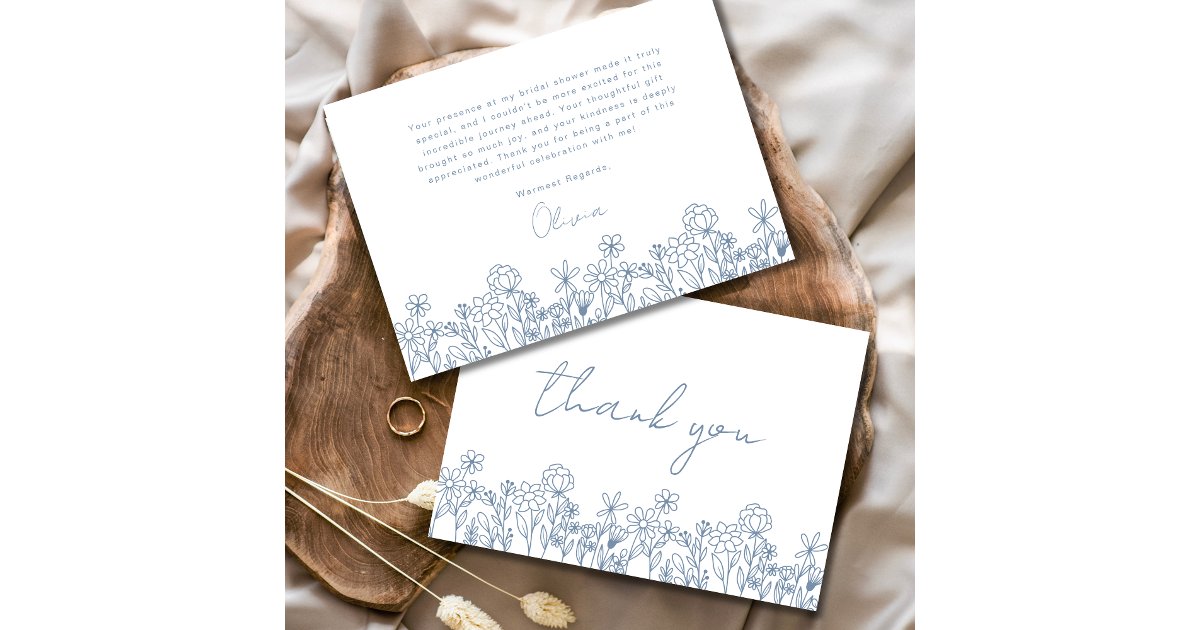 Dusty Blue Wildflower Bridal Shower Thank You Card | Zazzle