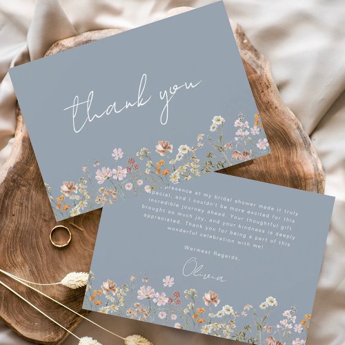 Dusty Blue Wildflower Bridal Shower Thank You Card