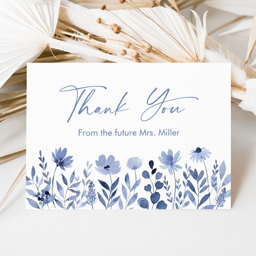 Dusty Blue Wildflower Bridal Shower Thank You Card