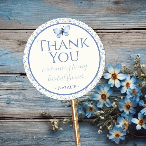 Dusty Blue Wildflower Bridal Shower Thank You Classic Round Sticker