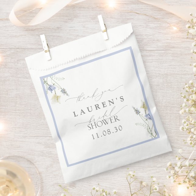 Dusty Blue Wildflower Bridal Shower Thank You Favor Bag (Clipped)