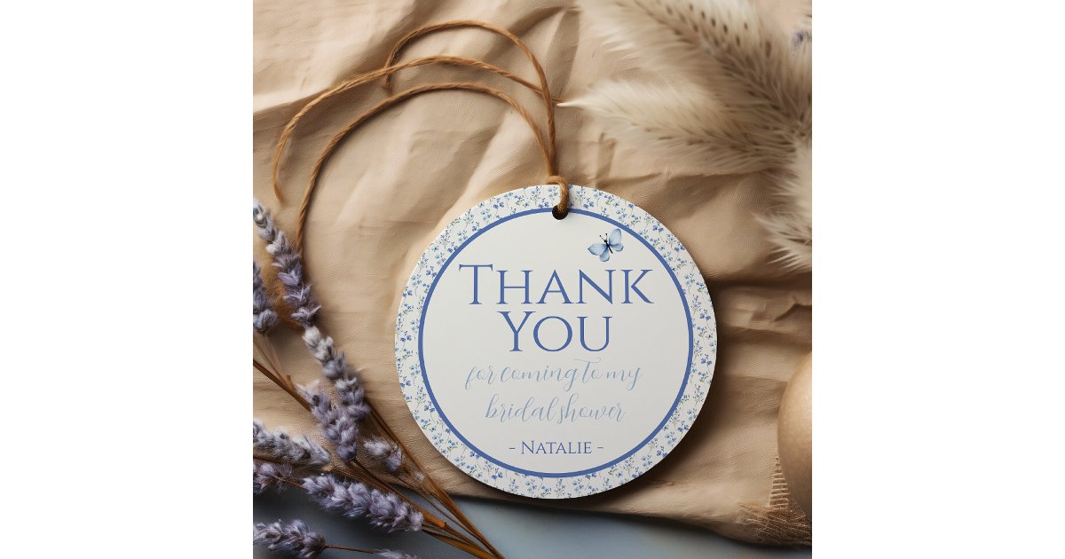 Dusty Blue Wildflower Bridal Shower Thank You Favor Tags | Zazzle