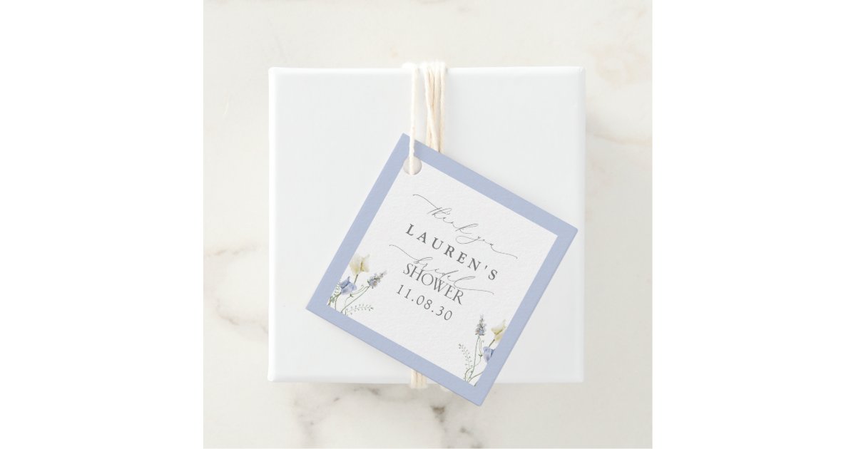 Dusty Blue Wildflower Bridal Shower Thank You Favor Tags | Zazzle