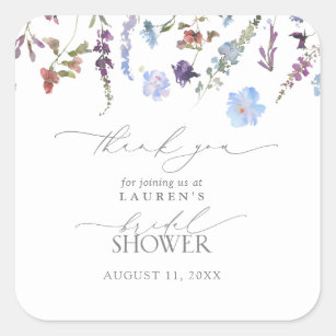 Dusty Blue Wildflower Bridal Shower Thank You Square Sticker