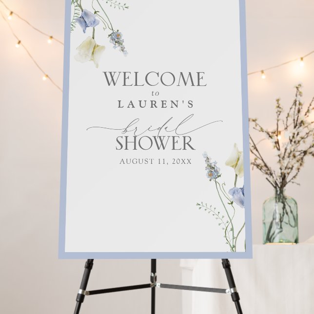 Dusty Blue Wildflower Bridal Shower Welcome Foam Board (In Situ (Stand))