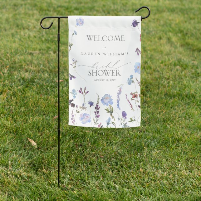 Dusty Blue Wildflower Bridal Shower Welcome Garden Flag (In SItu)