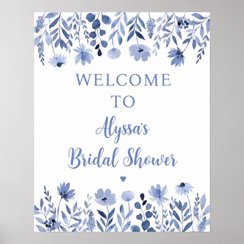 Dusty Blue Wildflower Bridal Shower Welcome Poster