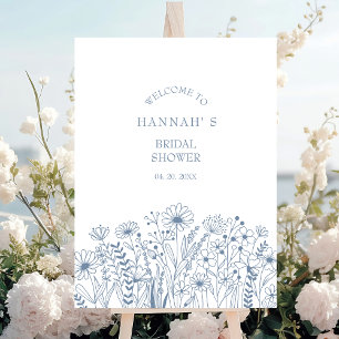 Dusty Blue Wildflower Bridal Shower Welcome Poster