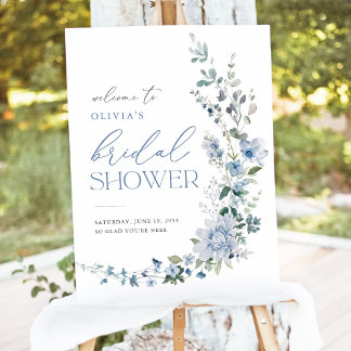 Dusty Blue Wildflower Bridal Shower Welcome Sign