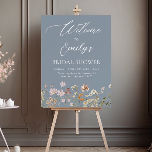 Dusty Blue Wildflower Bridal Shower Welcome Sign