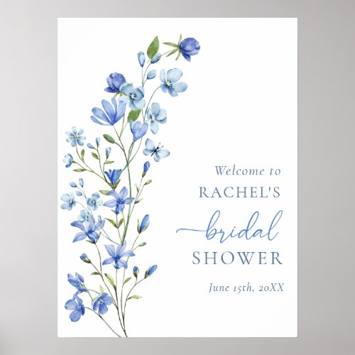 Dusty Blue Wildflower Bridal Shower Welcome Sign