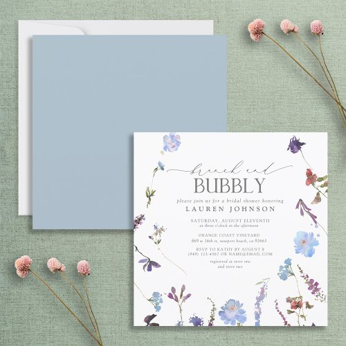 Dusty Blue Wildflower Brunch  Bubbly Shower Invitation