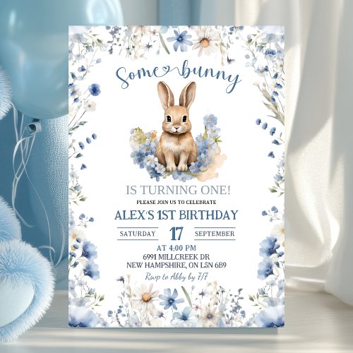 Dusty Blue Wildflower Bunny 1st Birthday