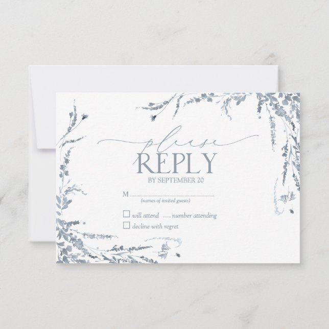 Dusty Blue Wildflower Calligraphy Wedding RSVP (Back)