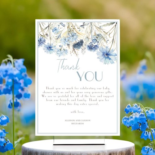 DUSTY Blue Wildflower Elegant Baby Shower Thank You Card