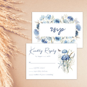 Dusty Blue Wildflower Elegant Boho Wedding RSVP