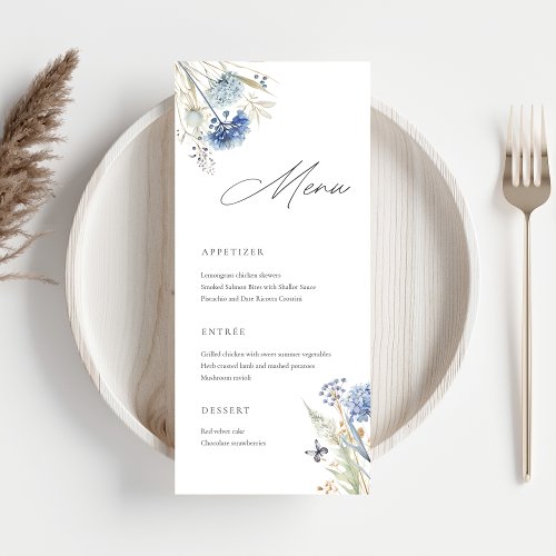 Dusty Blue Wildflower Elegant Wedding Menu