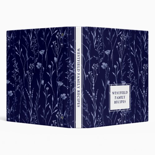 Dusty Blue Wildflower Family Name Recipe 3 Ring Binder