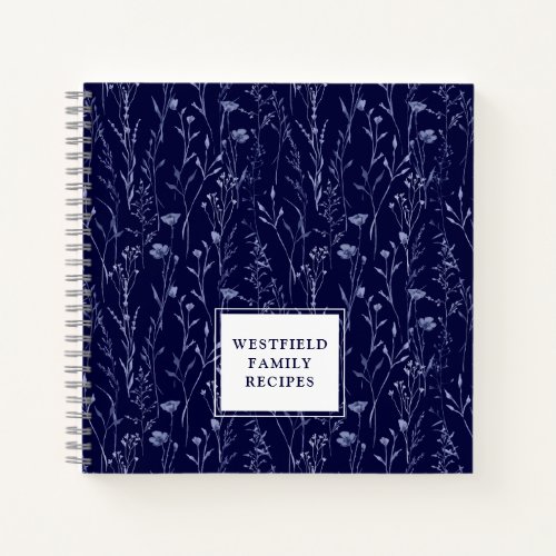 Dusty Blue Wildflower Family Name Recipe Notebook