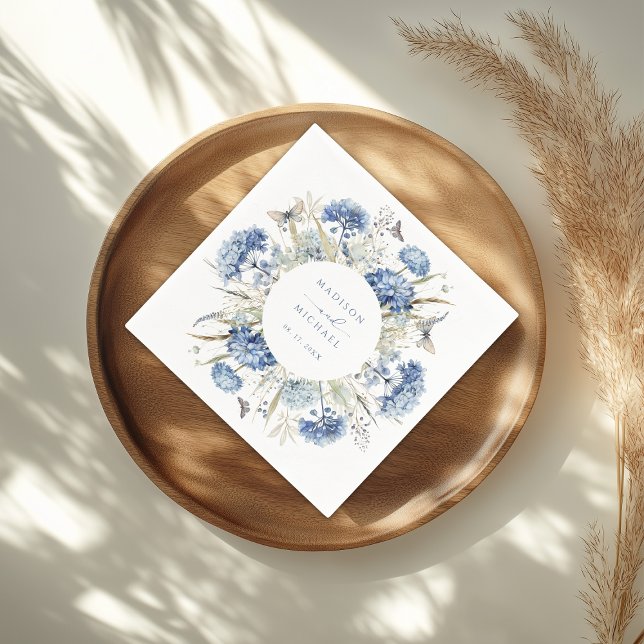 Dusty Blue Wildflower Floral Boho Wedding Napkins (Creator Uploaded)