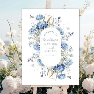 Dusty Blue Wildflower Floral Boho Wedding Welcome  Poster