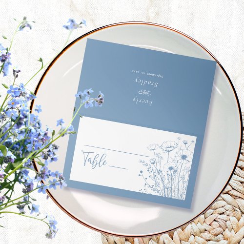 Dusty Blue Wildflower Floral Botanical Modern Place Card