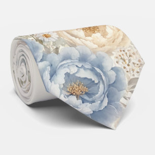 Dusty Blue Wildflower Floral Spring Wedding Men's Neck Tie