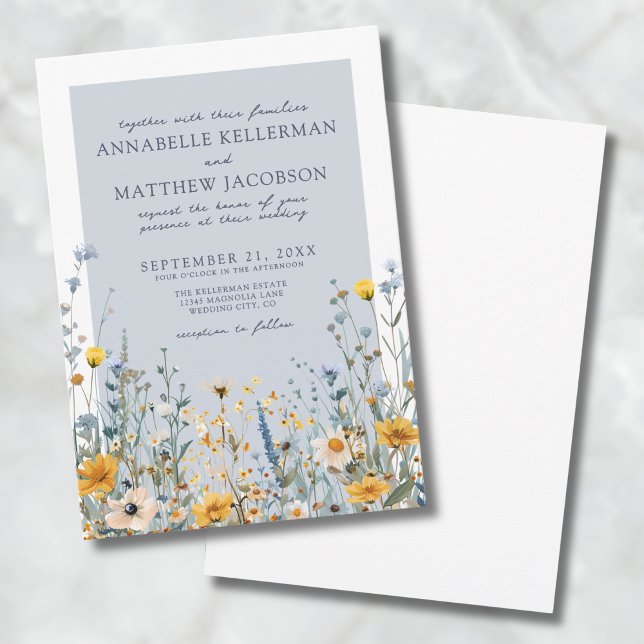 Dusty Blue Wildflower Floral Wedding Invitation (Dusty Blue Botanical Wildflower Floral Wedding Invitation)