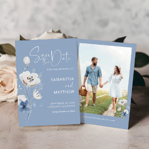 Dusty Blue Wildflower Floral Wedding Save The Date