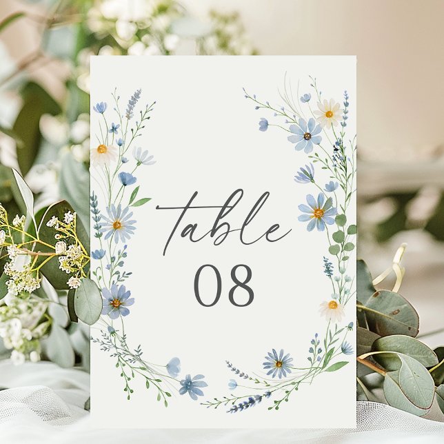 Dusty Blue Wildflower Floral Wedding Table Number (Creator Uploaded)