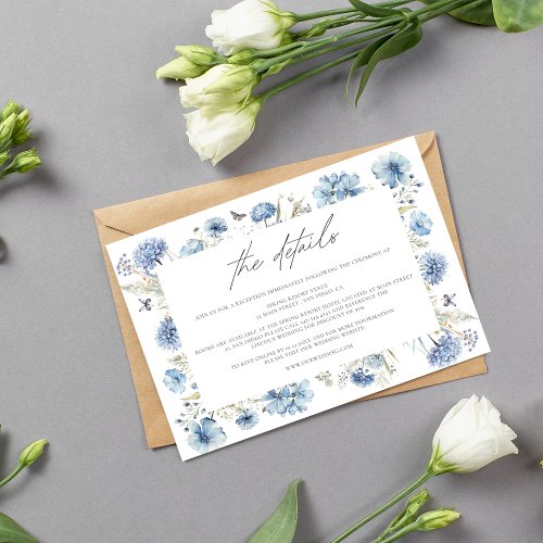 Dusty Blue Wildflower Frame Wedding Details Invitation