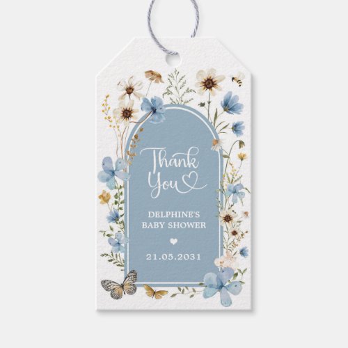 Dusty Blue Wildflower Garden Baby Shower Favors Gift Tags